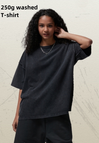 250g washed loose hem T-shirt