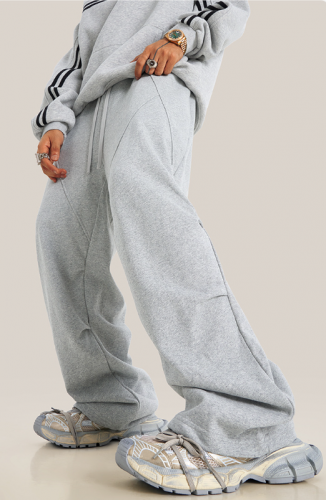 2024 autumn and winter  washed knitted sweatpants casual basic terry straight trousers