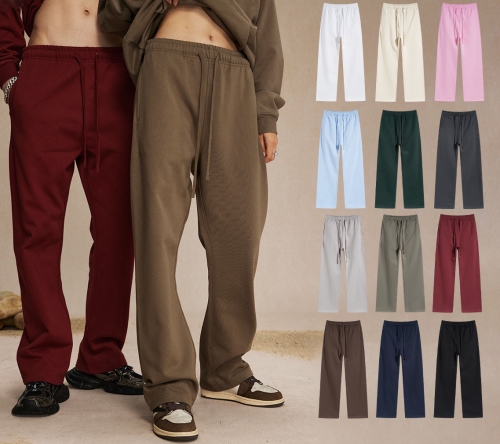 2024 autumn and winter new product 430g straight terry solid color trousers sports casual trousers