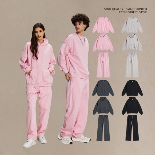  Terry 430g sweatshirt and sweatpants casual hoodie crew neck shirt men and women suit