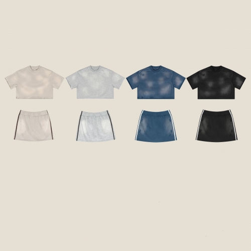 Spring and summer retro washed loose sports short blouse short-sleeved T-shirt women's suit