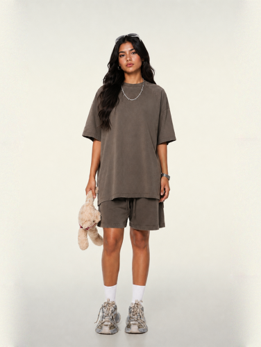 250G washed short-sleeved shorts retro suit
