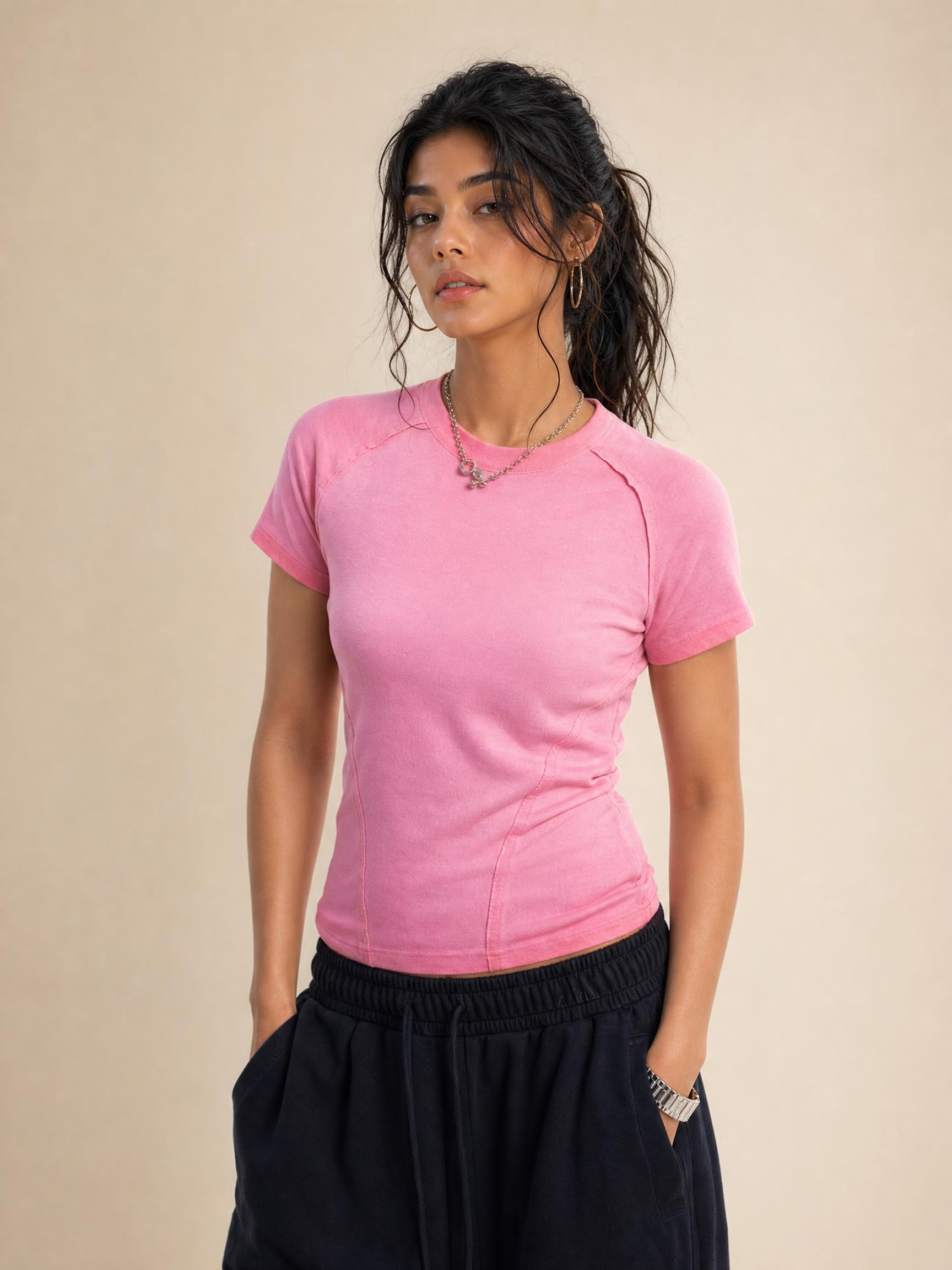 220G Dopamine gradient women's full-shoulder crewneck T-shirt