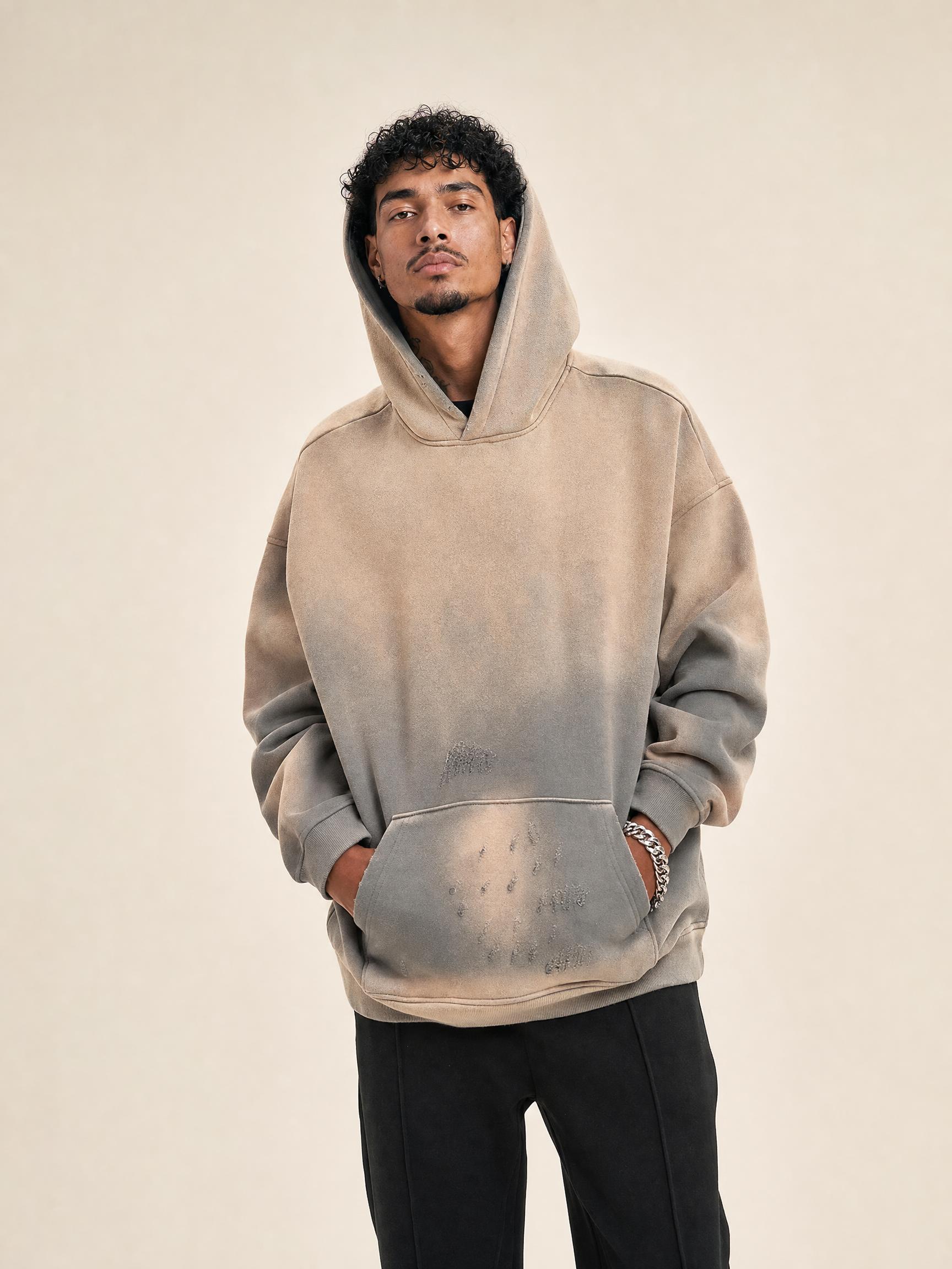 360g  vintage spray frayed Hoodie