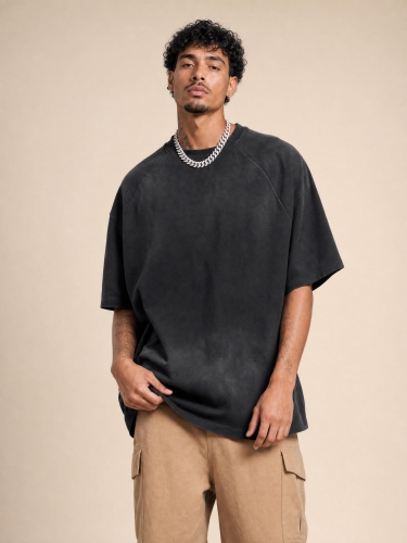 310G Retro distressed spray-dyed washed gradient T-shirt