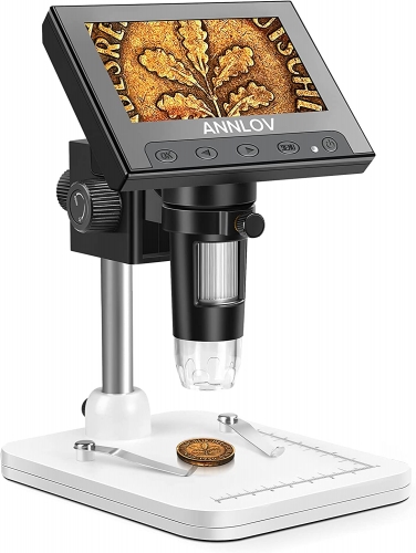 4.3 Inch Coin Microscope,ANNLOV 50X-1000X Magnification LCD Digital Microscope with 8 Adjustable LED Lights for Kids and Adults for Coin/Stamps/Plants/Soldering