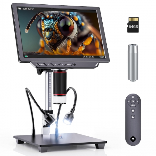 4K Digital Microscope - 2000X Magnification, 8" Coin Microscope with 52MP Camera Sensor, Perfect for Soldering, Electronics Repair,and Full Coin Observation, 64GB Included