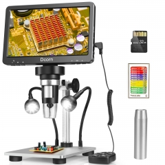 7'' Digital Microscope 1200X, Dcorn 12MP 1080P Photo/Video Microscope with 32GB TF Card for Adults Soldering Coins, Wired Remote,10 LED Fill Lights, Windows/Mac Compatible, Extension Tube Included