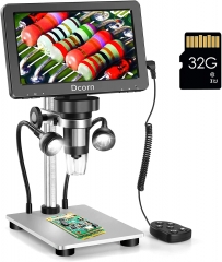 7'' Digital Microscope 1200X,Dcorn 12MP 1080P Photo/Video Microscope with 32GB TF Card for Adults Soldering Coins,Metal Stand,Wired Remote,10 LED Fill Lights,PC View,Windows/Mac Compatible