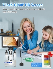 7'' Digital Microscope 1200X, Dcorn 12MP 1080P Photo/Video Microscope with 32GB TF Card for Adults Soldering Coins, Wired Remote,10 LED Fill Lights, Windows/Mac Compatible, Extension Tube Included