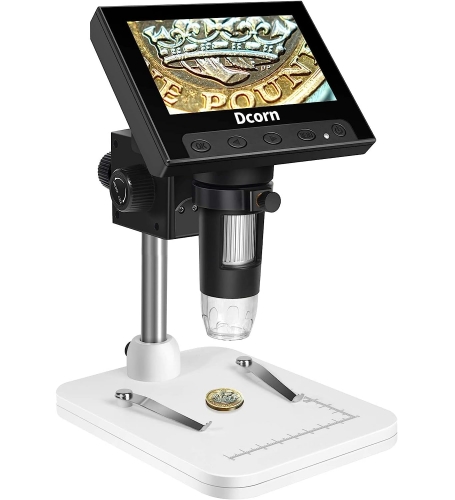 Coin Microscope, Dcorn 4.3" LCD Digital Microscope for Coin Collection Supplies,10X-1000X Coin Magnifier with 8 Adjustable LED Lights for Kids/Adults Coin Error Observation, Windows Compatible