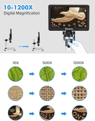 7'' Digital Microscope 1200X, Dcorn 12MP 1080P Photo/Video Microscope with 32GB TF Card for Adults Soldering Coins, Wired Remote,10 LED Fill Lights, Windows/Mac Compatible, Extension Tube Included