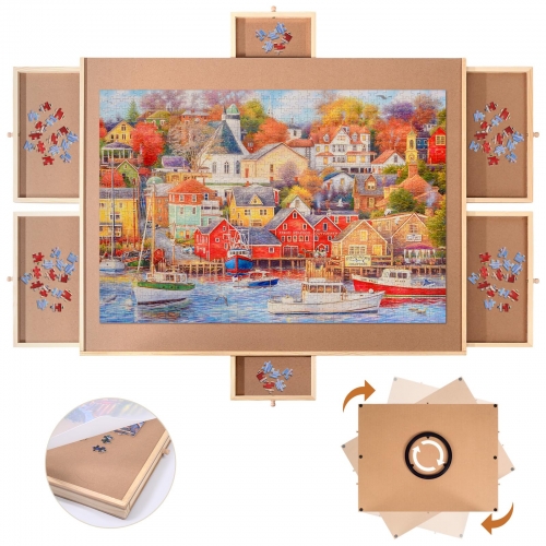 ANNLOV 1500 Pieces Rotating Puzzle Board, 27'' X 35'' Jigsaw Puzzle Table with 6 Drawers & Cover, Portable Wooden Lazy Susan Spinning Puzzle Organizer Trays, Great for Adults Kids