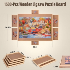 ANNLOV 1500 Pieces Rotating Puzzle Board, 27'' X 35'' Jigsaw Puzzle Table with 6 Drawers & Cover, Portable Wooden Lazy Susan Spinning Puzzle Organizer Trays, Great for Adults Kids