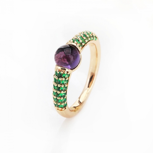 LLATO NUDO ™ RING IN 18k GOLD WITH AMETHYST AND INLAY GREEN ZIRCON