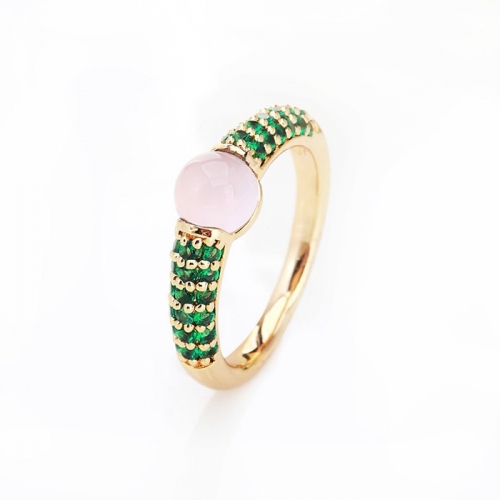 LLATO NUDO ™ RING IN 18k GOLD WITH PINK QUARTZ  AND INLAY GREEN ZIRCON