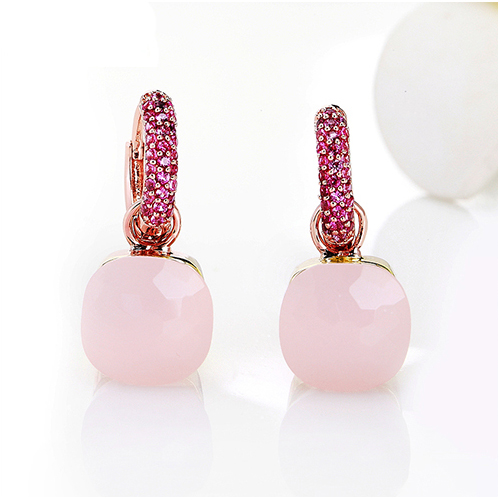 LLATO NUDO™ LUXURY STYLE EARRINGS IN ROSE GOLD WITH PINK QUARTZ AND ZIRCON