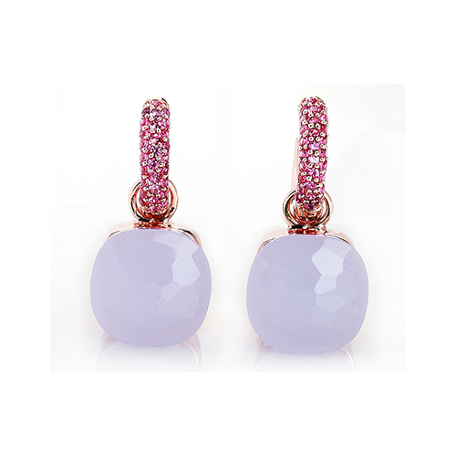 LLATO NUDO™ LUXURY STYLE EARRINGS IN ROSE GOLD WITH JADE LAVANDE AND ZIRCON