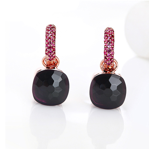 LLATO NUDO™ LUXURY STYLE EARRINGS IN ROSE GOLD WITH AMETHYST AND ZIRCON