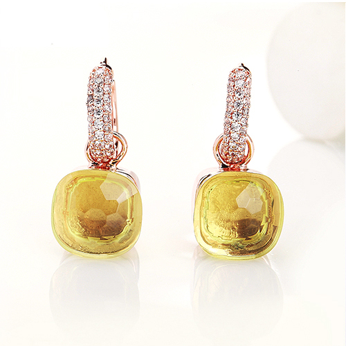 LLATO NUDO™ luxury fashion style cz earrings in rose gold with lemon quartz best gift for women