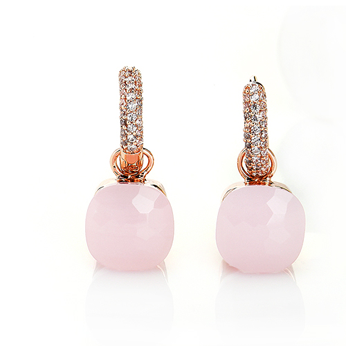 LLATO NUDO™ luxury fashion style cz earrings in rose gold with pink quartz best gift for women