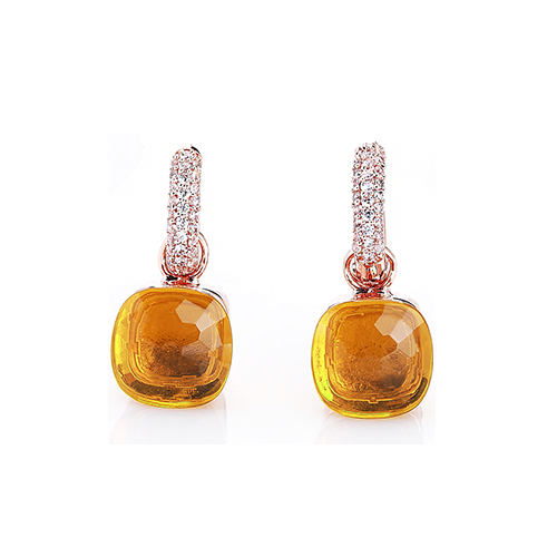 LLATO NUDO™ luxury fashion style cz earrings in rose gold with madeira topaz best gift for women