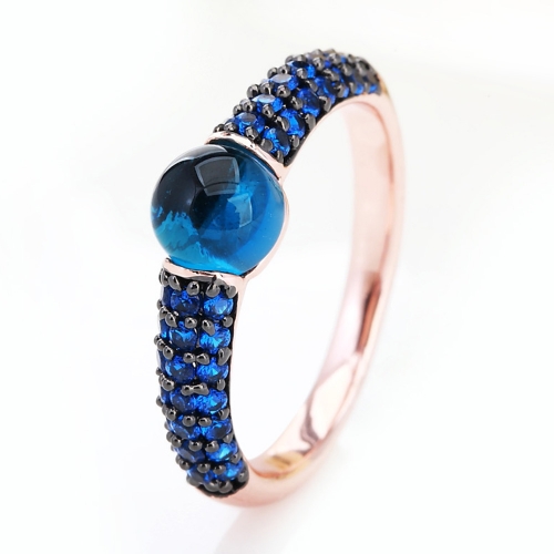LLATO NUDO™ luxury style fashion rings in rose gold with Cabochon quartz  stone and inlay blue zircon