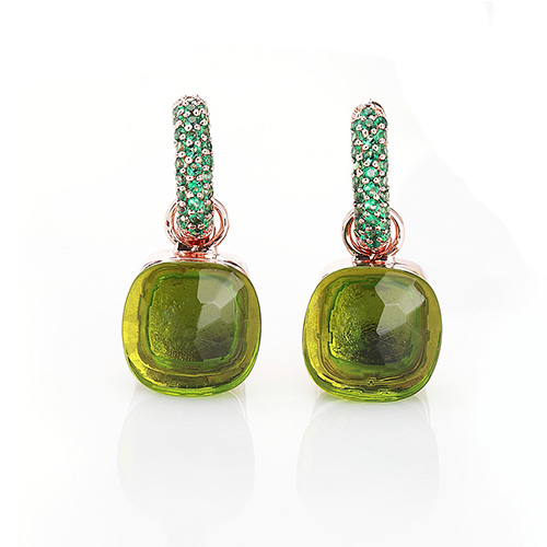 LLATO NUDO™ luxury style fashion green zircon earrings in rose gold with quartz stone best gift for women
