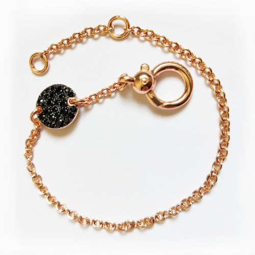 LLATO NUDO ™ Links Bracelet Rose Gold Plated With Round Charm Inlay Black Zircon