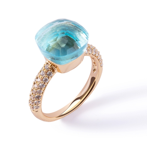 LLATO NUDO ™ Classic Ring in 18k gold with blue topaz and diamonds best gift for women