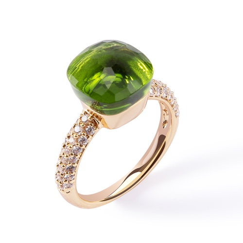 LLATO NUDO ™ Classic Ring in 18k gold with prasiolite and diamonds best gift for women