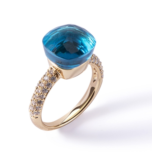 LLATO NUDO ™ Classic Ring in 18k gold with london blue topaz and diamonds best gift for women