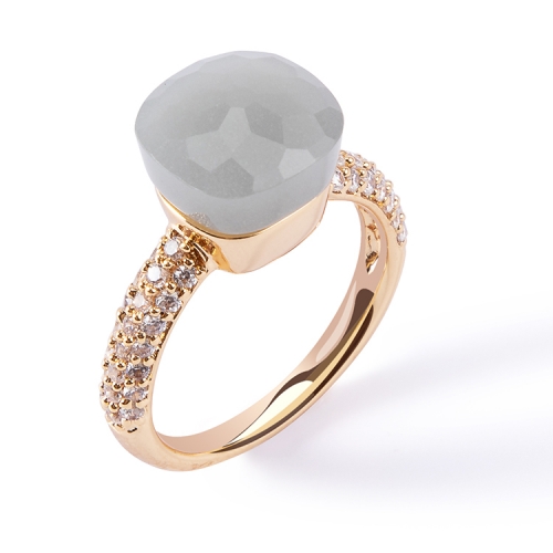 LLATO NUDO ™ Classic Ring in 18k gold with grey quartz and diamonds best gift for women