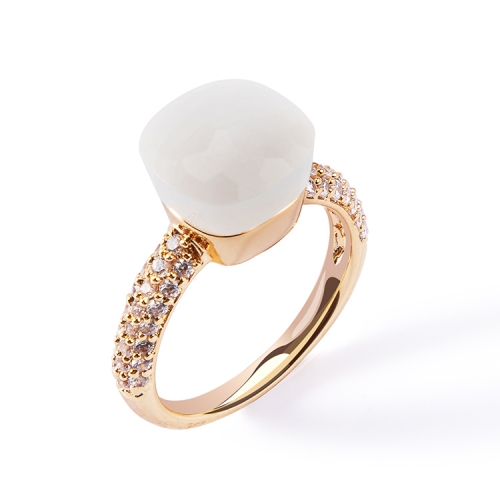 LLATO NUDO ™ Classic Ring in 18k gold with white quartz and diamonds best gift for women