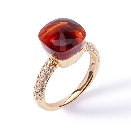 LLATO NUDO ™ Classic Ring in 18k gold with orange quartz and diamonds best gift for women