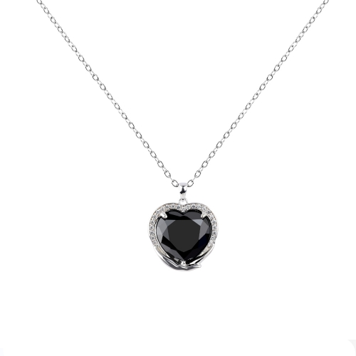 LLATO NUDO ™ Love Heart Pendant & Necklace with Black agate stone for Women Girls gift ( 925 sterling silver plated )