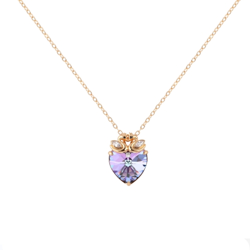 LLATO NUDO ™ Swan Love Heart Pendant Necklace with Amethyst Birthstone for Women Girls gift