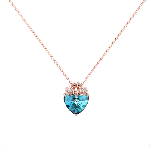 LLATO NUDO ™ Swan Love Heart Pendant Necklace with Aquamarihe Birthstone for Women Girls gift