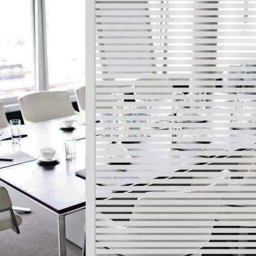 DUOFIRE Privacy Window Film Frosted Stripe Window Glass Films Non-Adhesive Static Cling Window Stickers for Meeting Room (17.7 x 78.7 inch)