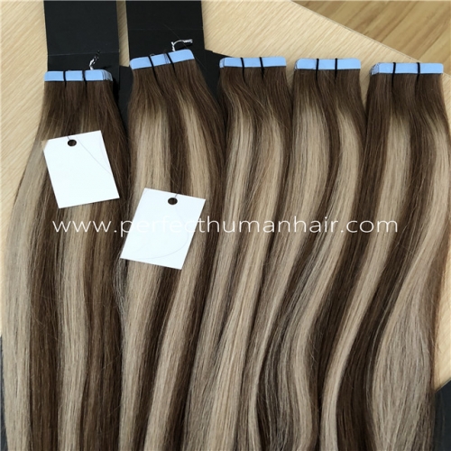 Tape In Remy Human Hair Extensions Double Drawn Remy Hair Straight Invisible Skin Weft PU Tape On Hair Extensions
