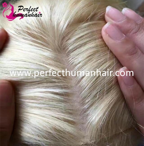 Wholesale Price Virgin Human Hair Women Toupee/Topper wigs Silk Base Lace Closure  light  color blond color silk closure  4*4  5*5