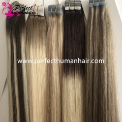 mix color russian tape in hair extension double drawn thick ends
