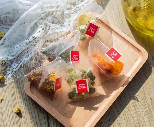 Popular PLA Corn Fiber Empty Biodegradable Pyramid Tea Bag With String and Tag