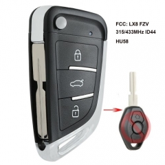 Upgrade Flip Remote Key Fob 315MHz/433MHz ID44 for BMW EWS 1998-2009 - HU58 - LX8 FZV