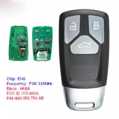 4M0959754AB, 4M0 959 754AB Smart Remote Key 3 Button Fob 315MHz/433MHz for Audi TT A4 A5 Q5 Q7 2016-2019