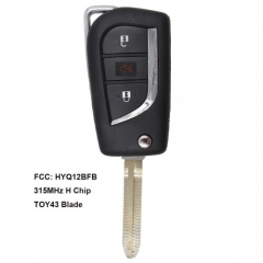 Replacement Flip Remote Key 3 Button H Chip for Toyota Camry 2018 TOY43 - FCC: HYQ12BFB