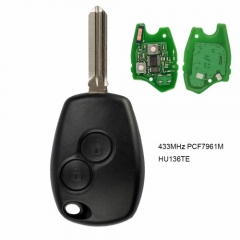 Replacement Remote Car Key 2 buttons 433MHz PCF7961M 4A HITAG AES Chip for Renault Uncut HU136TE Blade
