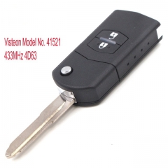Upgraded Flip Remote Car Key Fob 2 Button 433MHz 4D63 for Mazda 2 3 6 CX7 CX9 RX8 Visteon Model No. 41521