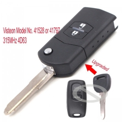 Upgraded Flip Remote Car Key Fob 2 Button 315MHz 4D63 for Mazda Visteon Model No. 41528 or 41797