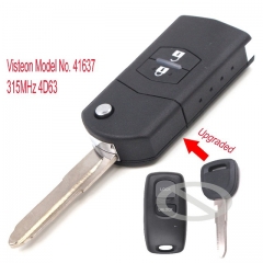 Upgraded Flip Remote Car Key Fob 2 Button 315MHz 4D63 for Mazda Visteon Model No. 41528 Or 41637